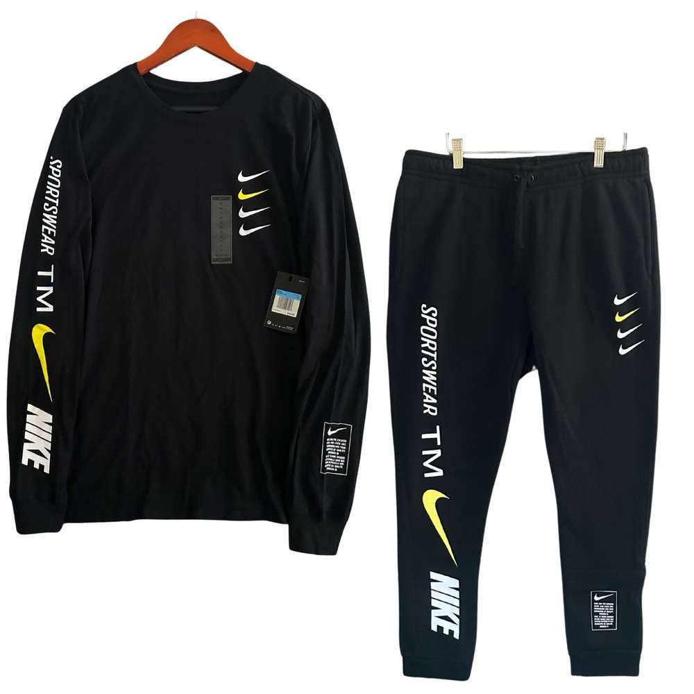 Nike Sportswear Multi-Swoosh Black Set Men's Medium Top NWT Large Pants NWOT